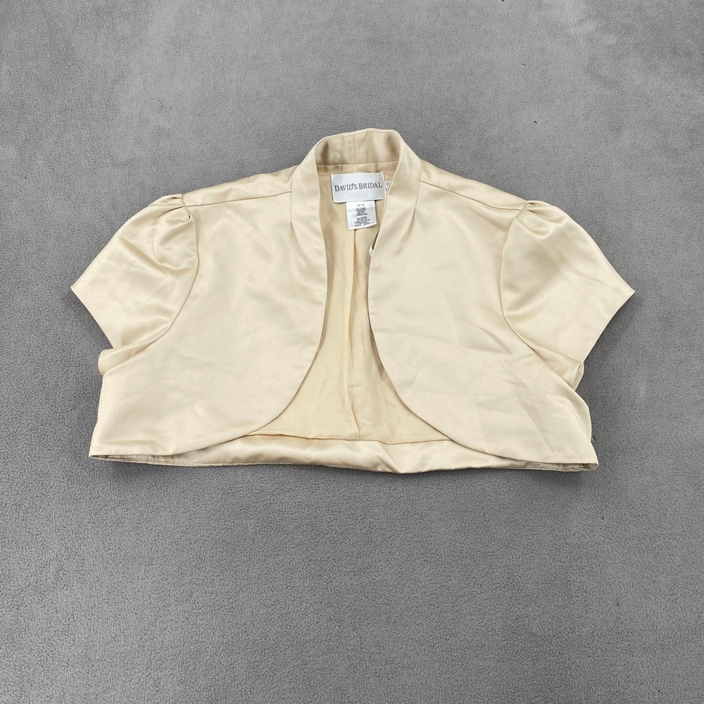 Davids Bridal Champagne Satin Bolero Jacket Shrug 8396888 Size 10/12